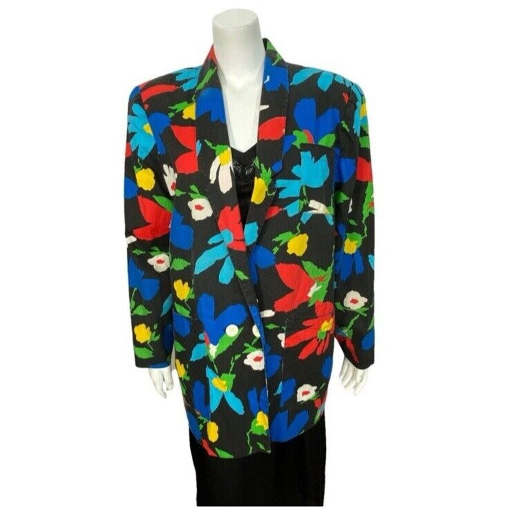 90s Penelope Plum Blazer Jacket Womens Medium Loud Floral Dopamine Streetwear